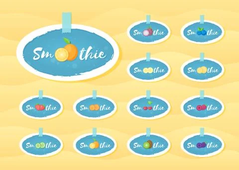 Blue label set smoothie fruit shake illustration Stock Illustration