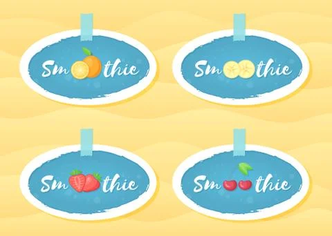 Blue label set smoothie fruit shake vector design Stock Illustration