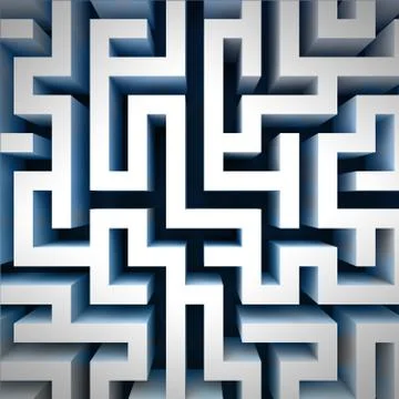Blue labyrinth wall structure in top perspective view illustration Stock Illustration