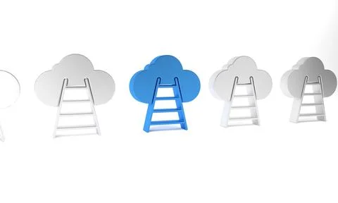 Blue Ladder leading to cloud icon isolated on white background. Stairs lead.. Illustration