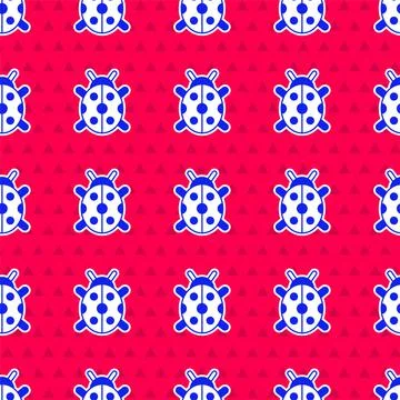 Blue Ladybug icon isolated seamless pattern on red background. Vector Stock Illustration