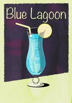 Blue Lagoon Cocktail Printable Wall Art Poster Stock Illustration