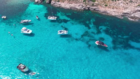 Blue Lagoon Comino Malta drone 4K ProRes Rec.709 footage Stock Footage 310487816