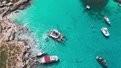 Blue Lagoon Comino Malta drone 4K ProRes Rec.709 footage Stock Footage 310488130