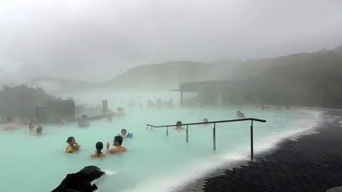 Blue Lagoon Iceland Geothermal Hot Spring  Stock Footage