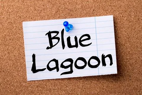 Blue Lagoon - teared note paper pinned on bulletin board Stock Photos