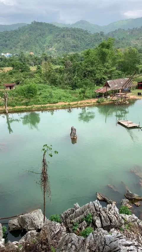Blue lagoon in Vang Vieng Stock Footage 343320265