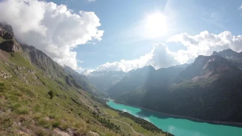 Blue lake between the mountains Stock Footage