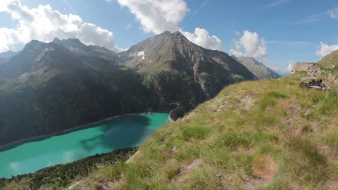 Blue lake between the mountains Stock Footage 80588012