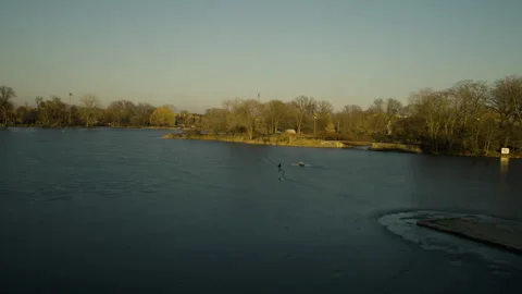 Blue lake in a Chicago park Stock Footage 276378886