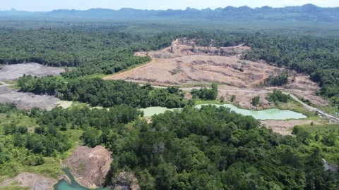 Blue Lake, a former mining site and barren area on the island of Kalimantan.. Stock Footage 322956026