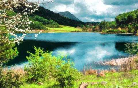 Blue Lake in the mountains Illustrazione stock