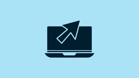 Blue Laptop and cursor icon isolated on blue background. Computer notebook with Stock Footage 231475589