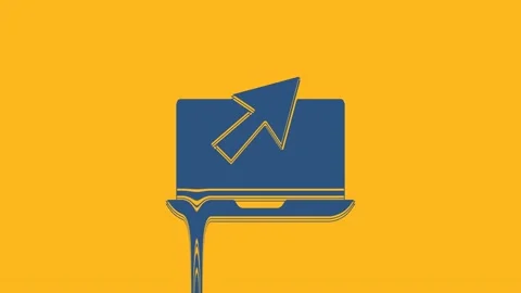 Blue Laptop and cursor icon isolated on orange background. Computer notebook Stock Footage 234708629