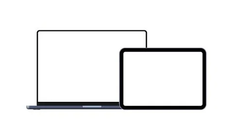 Blue Laptop and Horizontal Tablet Computer With Blank Screens Stock Illustration