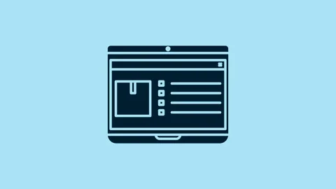 Blue Laptop with app delivery tracking icon isolated on blue background. Parcel Vídeos de archivo 231441093