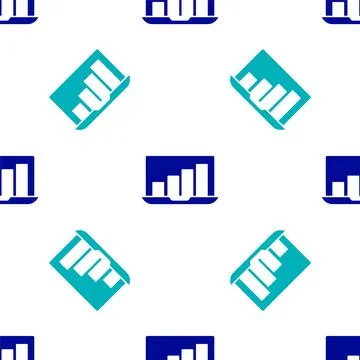 Blue Laptop with graph chart icon isolated seamless pattern on white background Stock Illustration