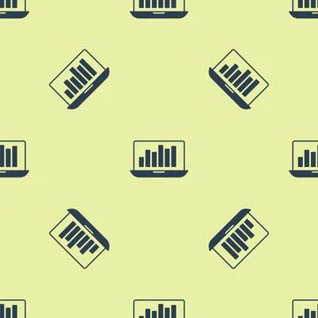 Blue Laptop with graph chart icon isolated seamless pattern on yellow background 스톡 일러스트