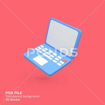 Blue laptop isolated 3d render icon illustration Modello PSD
