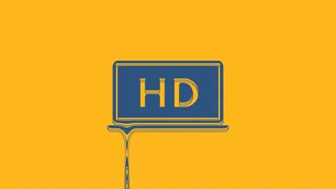 Blue Laptop screen with HD video technology icon isolated on orange background Stock Footage 234286528