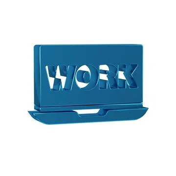 Blue Laptop with text work icon isolated on transparent background. 스톡 일러스트