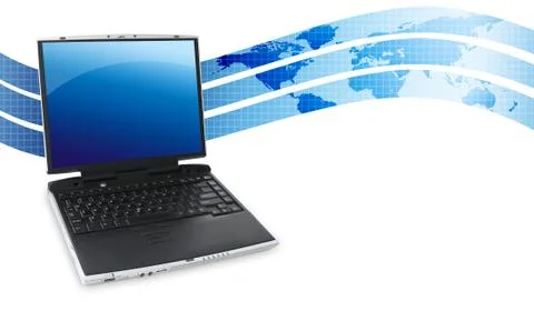 Blue laptop with wave background Stockfoto's
