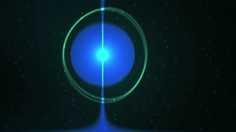 Blue laser beam intersecting green circle on dark background. Stock Footage 337455789