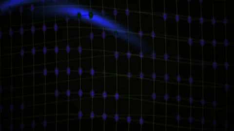 Blue Laser Beam Scanning Digital Grid with Purple Nodes in Fast Motion 動画素材 343691653