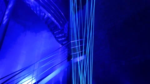 Blue laser beams through smoke in a pit Stock Footage 206137721