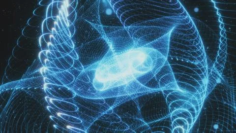 Blue Laser Wireframe Grid Torus Abstract Tech Atomic Particle Structure Stock Illustration