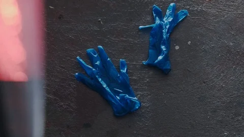 Blue latex gloves Stock Footage 116961638