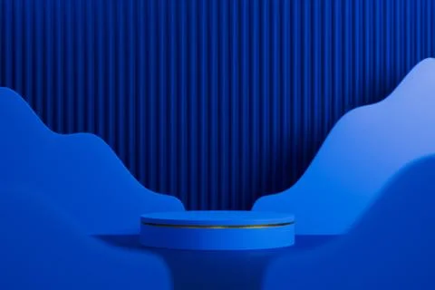 Blue layered abstract waves background with podium. Stock Illustration