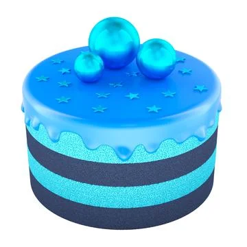 Blue layered cake with glossy icing, star sprinkles and decorative spheres... Stock Illustration