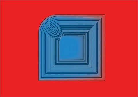 Blue layered pattern on a bright red background Illustrazione stock