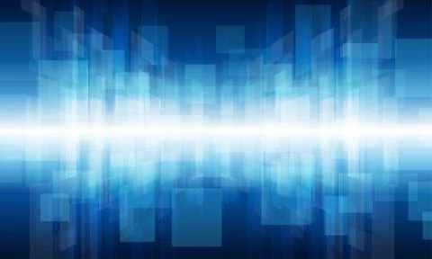 Blue layered rectangular high tech vector abstract background with light beam Stock Illustration