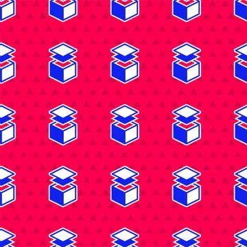 Blue Layers icon isolated seamless pattern on red background. Vector Stock Illustration