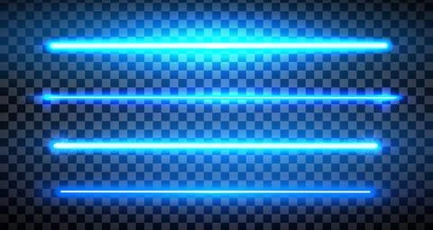 Blue lazer straight lines pack isolated. Neon glowing laser beam effect. Stock Illustration