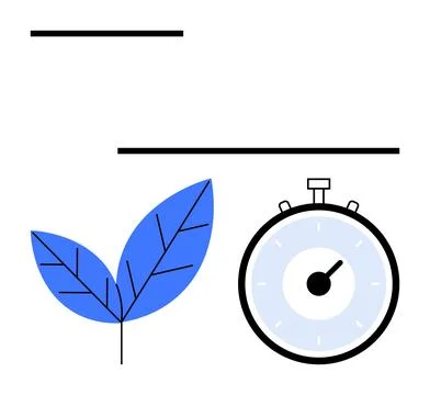 Blue Leaf and Stopwatch with Horizontal Lines Metaphor for Time Management .. Stock Illustration