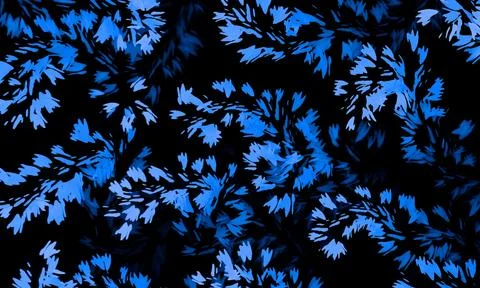 Blue leaf branch pattern on black background Stock Illustration