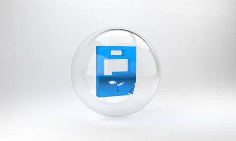 Blue Leaf document icon isolated on grey background. Nature file icon. Glass  스톡 일러스트