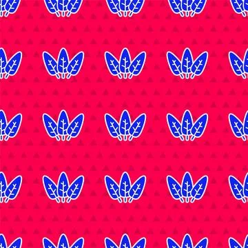 Blue Leaf icon isolated seamless pattern on red background. Leaves sign. Fr.. Stock Illustration