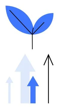 Blue leaf with upward arrows symbolizing growth and progress Ilustración de archivo