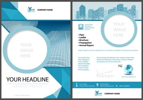 Blue Leaflet Template with Geometric Elements Ilustración de archivo