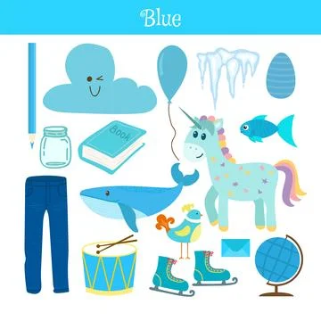 Blue. Learn the color. Education set. Illustration of primary colors Stock Illustration