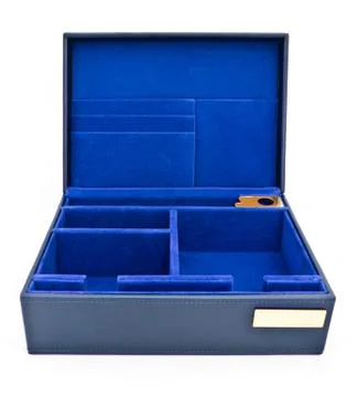 Blue leather box isolated on white background Stock Photos