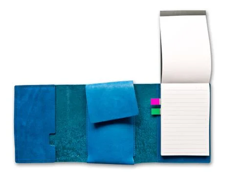Blue leather case notebook isolated on white background Stock Photos