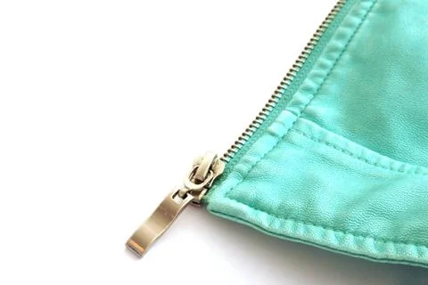 Blue leather jacket with a fully opened zipper isolate on a white background. Stock Photos