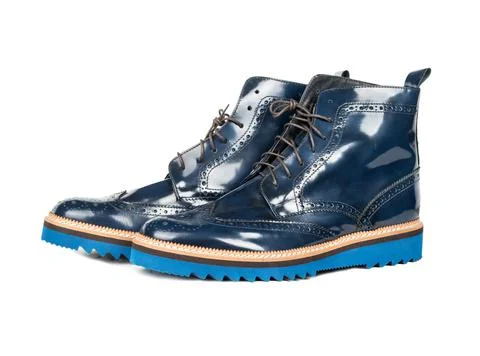 Blue leather shoes Stock Photos