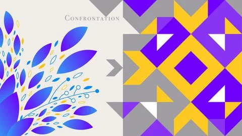 Blue leaves elements composition and geometric postcard design vector Stock Illustration