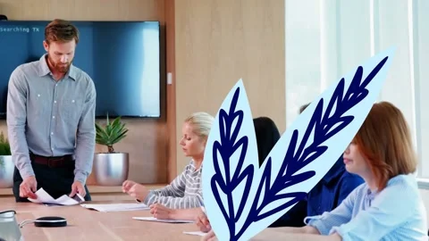 A blue leaves icon is animating against a black background in this vector Stock Footage 330658101